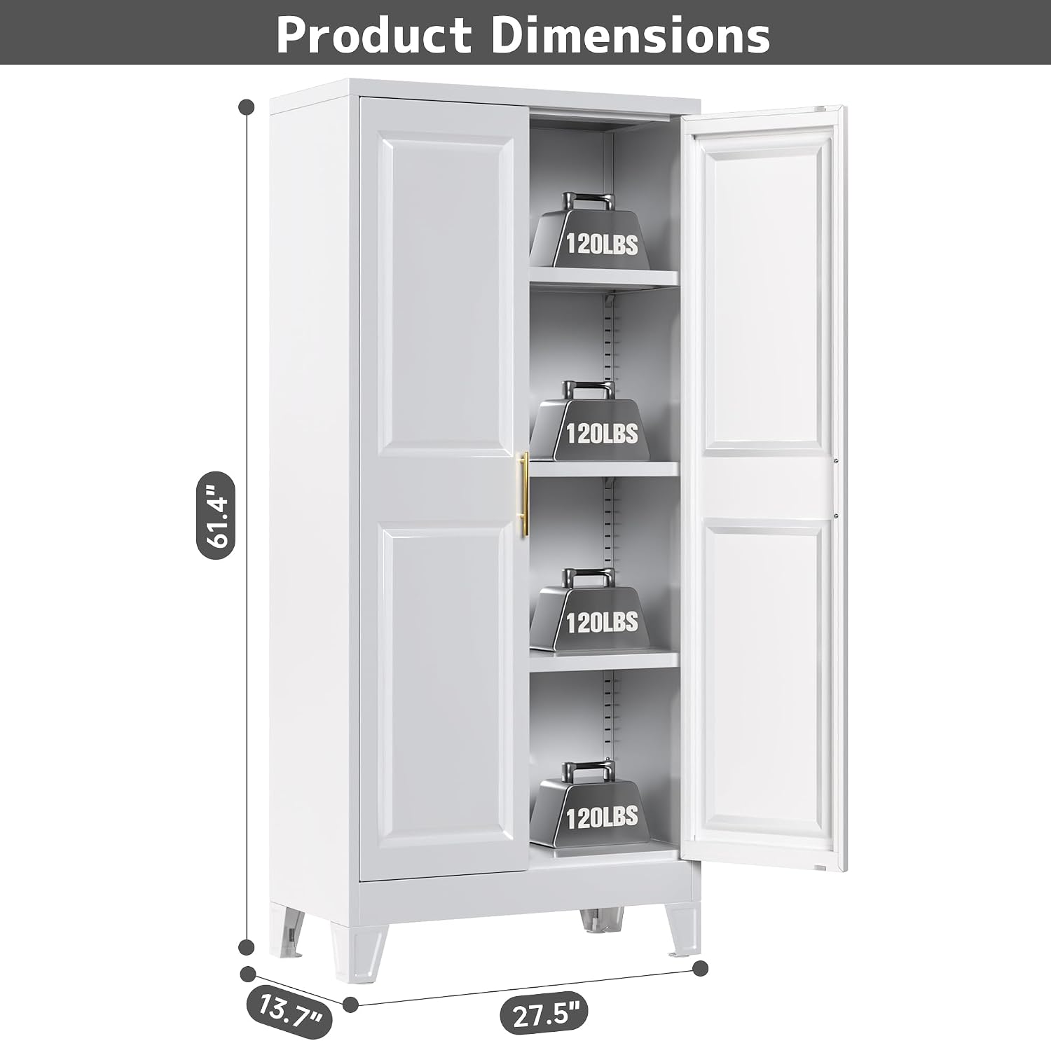 Metal Kitchen Pantry Cabinet with Adjustable Shelf, Pantry Cabinet with Doors, Freestanding Floor Cabinet for Kitchen, Home, Required Assembly, White