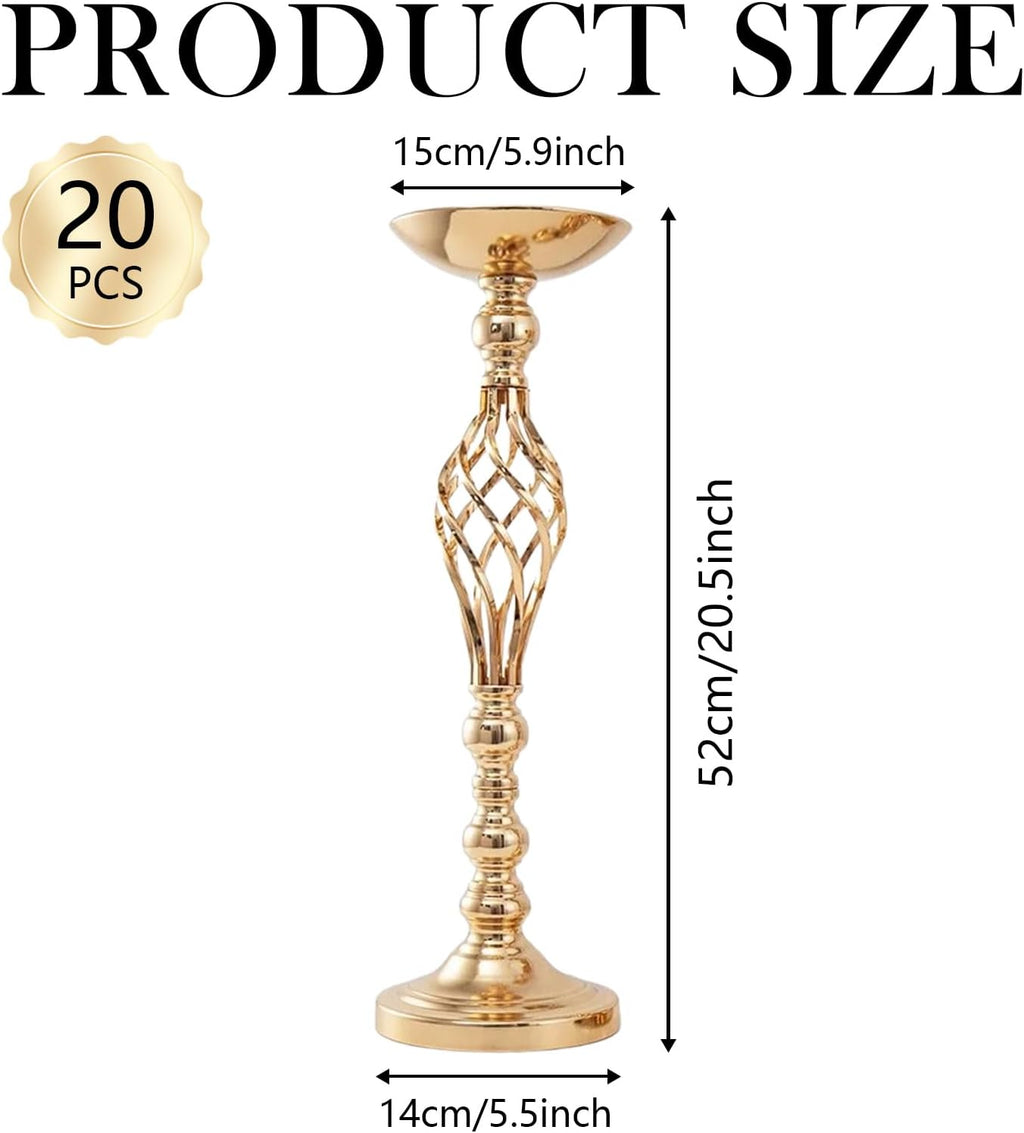 20 PCS 20.5 Inch Metal Flower Arrangement Stand Wedding Metal Twist Flower Vase Stand Elegant Candle Holder for Reception Party Hotel Home Decor(Gold)