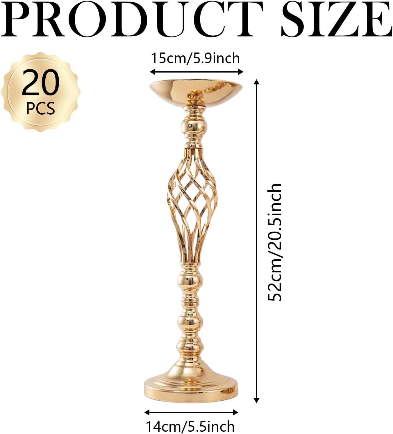 20 PCS 20.5 Inch Metal Flower Arrangement Stand Wedding Metal Twist Flower Vase Stand Elegant Candle Holder for Reception Party Hotel Home Decor(Gold)