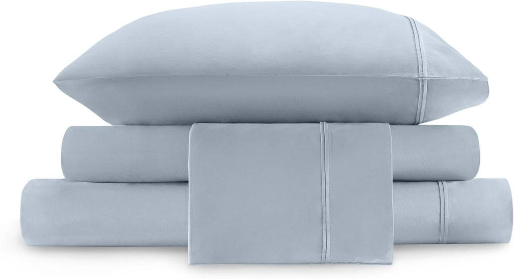 Harbor House Luxury 100% Egyptian Cotton Sheet Set, 400 Thread Count Sateen Weave, Soft & Breathable Bed Sheets with Deep Pocket, 4-Piece Queen Bedding Set, Blue