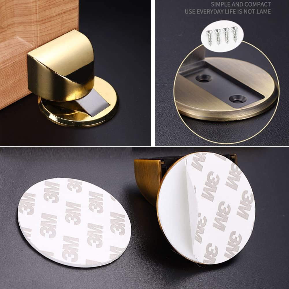 Door Wedge Stoppe,Door Stops,Door Stoppers,Magnetic Door Stop Catch Compact Zinc Alloy Floor Door Stopper, Invisible Metal Door Stop for Household Use-Gold||2PCS (Color : Gold) (Bronze)