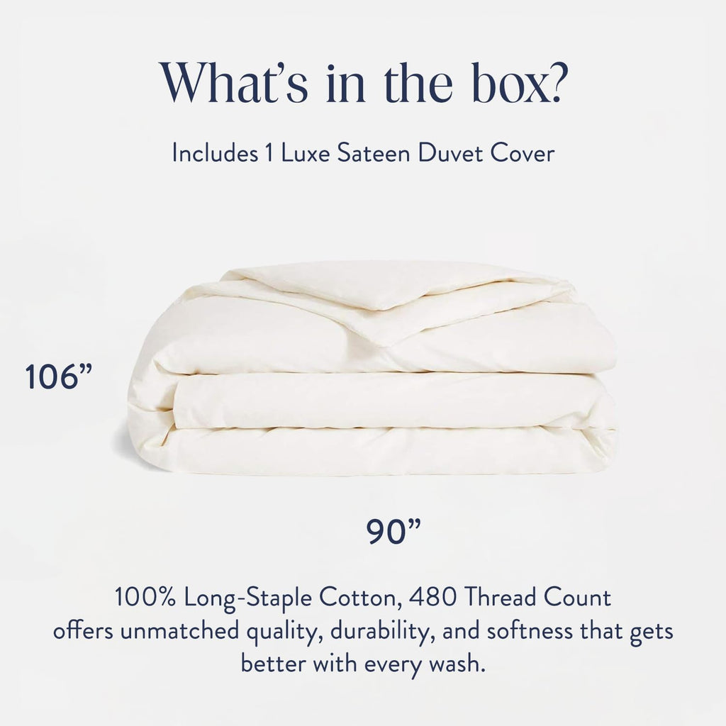 Brooklinen Luxury Sateen Duvet Cover - 100% Cotton, King/California King Size in Cream with Extra-Long Corner Ties and Button Closure - Best King/Cali King Duvet Covers