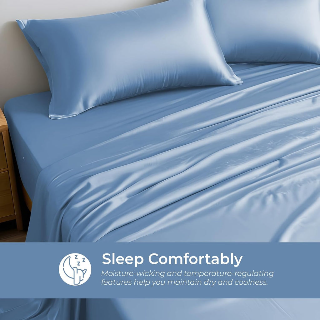 Linenwalas Premium 100% Viscose Derived from Bamboo Split King Sheet Set - Ultra Soft, Breathable & Cooling, Ideal for Hot Sleepers, 16' Deep Pocket, Hotel Luxury Bedding (Bahamas Blue)