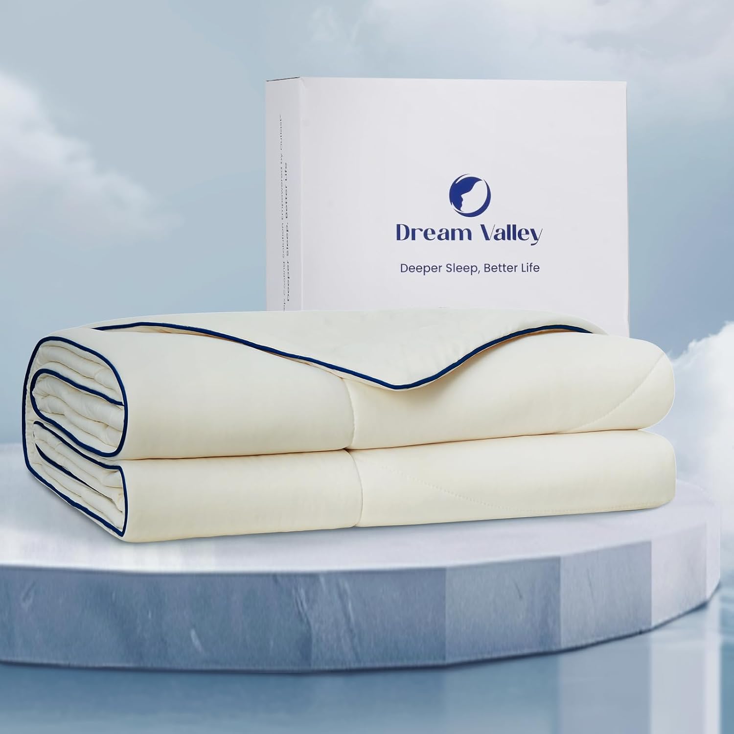 Dream Valley® Outlast® Deepsleep Cooling Comforter, Full/Queen Size, NASA-Grade Space Technology Cooling Blanket for Hot Sleepers Night Sweats, Q-Max > 0.45 Aerocool™ Breathable, Ivory, 90'x90'