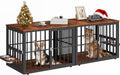YITAHOME 77.6' Large Corner Dog Crate Furniture for 2 Dogs, Steel Frame Cage with Double Doors & Bowls & 3 Doors, Double Dog Crate Furniture TV Stand for Medium Large Dogs, Brown