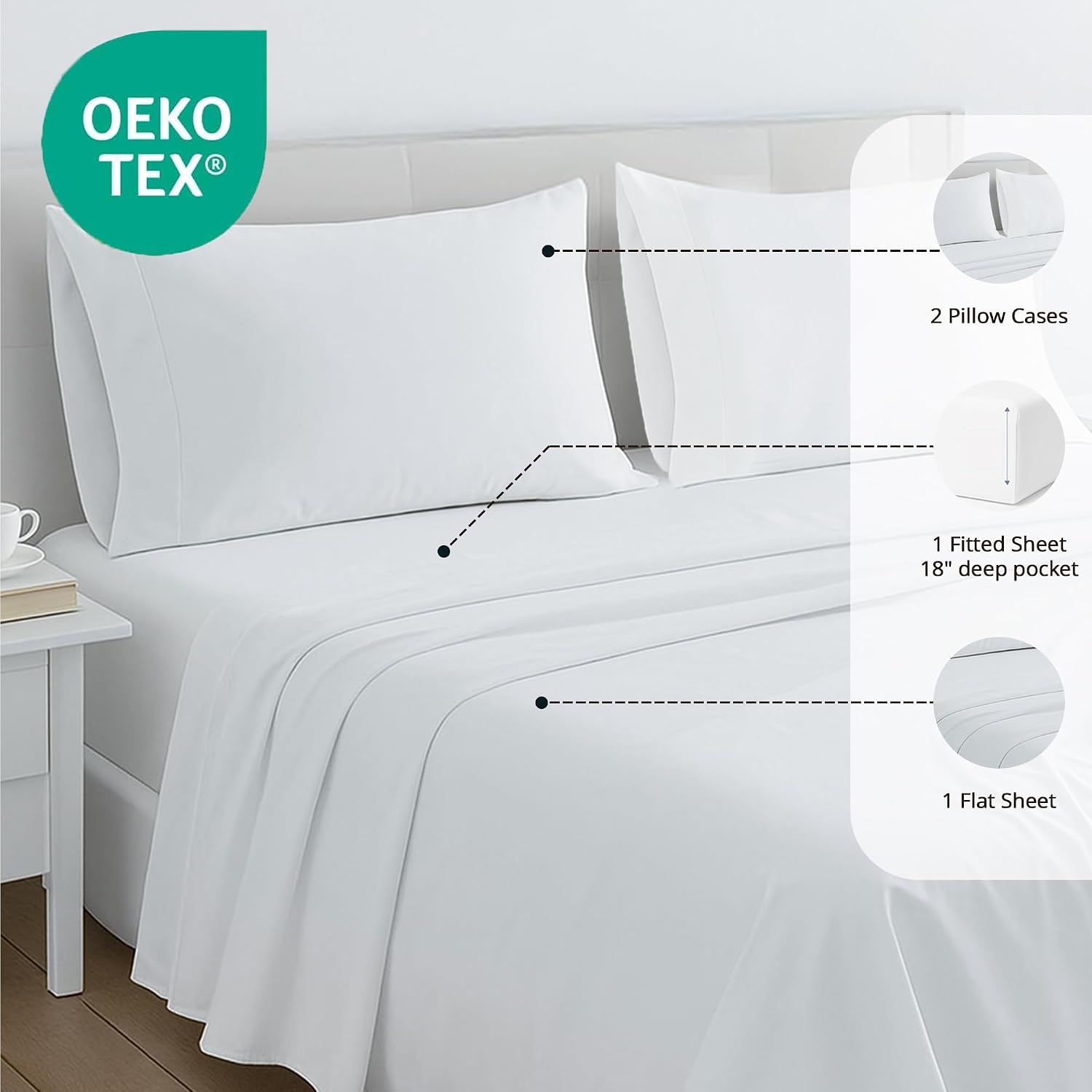 Bluemoon Homes California King Size Egyptian Cotton Sheets, 1500 Series, 4Pc Sheets Set, Smooth Sateen Weave California King Sheet, 16' Deep Pocket, Ultra Luxury Sheet Set - White