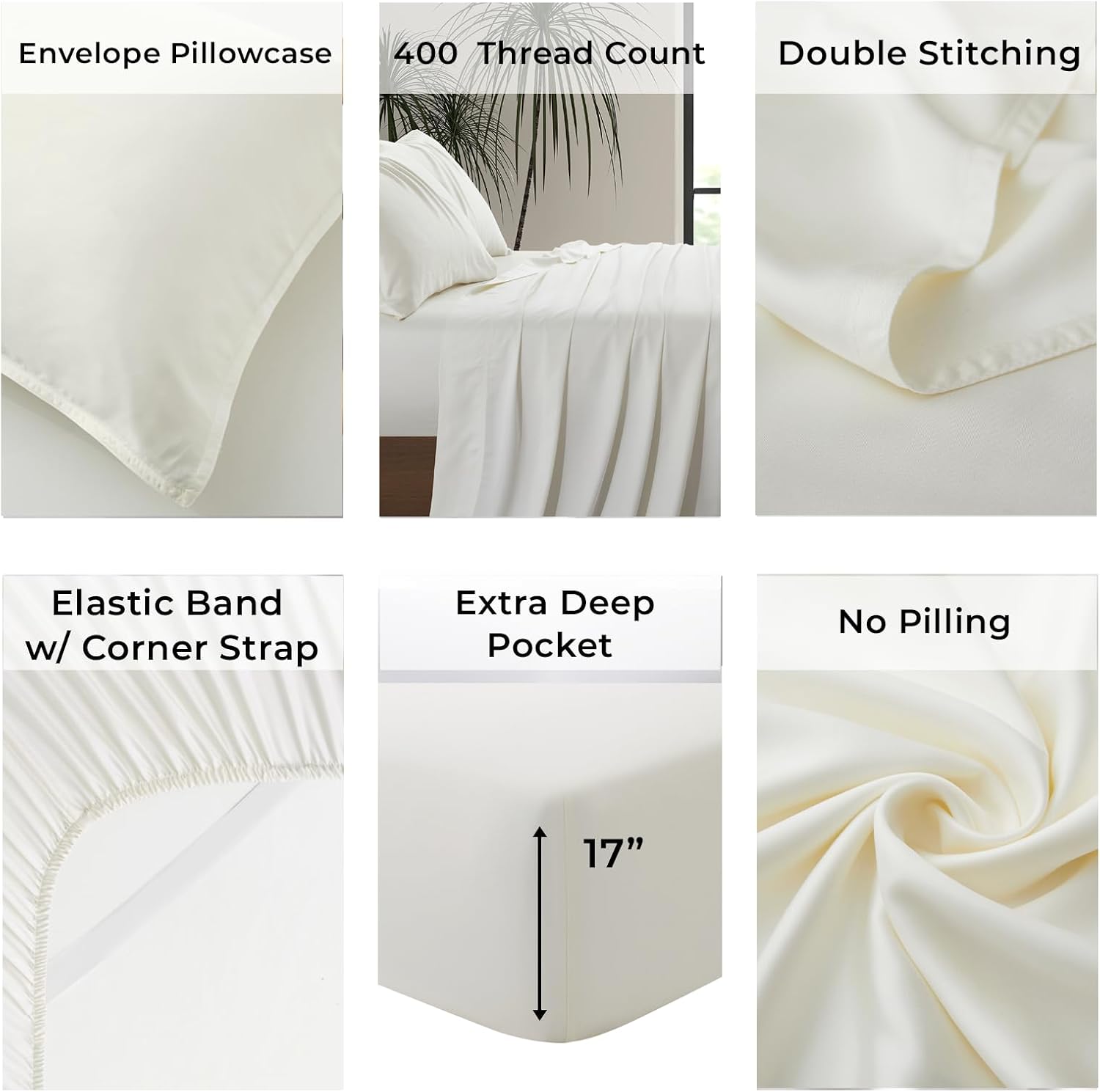 |Twin Size Sheet Set | Organically Grown | Ultra Soft & Cooling |100% Viscose | 17' Deep Pocket [Ivory]