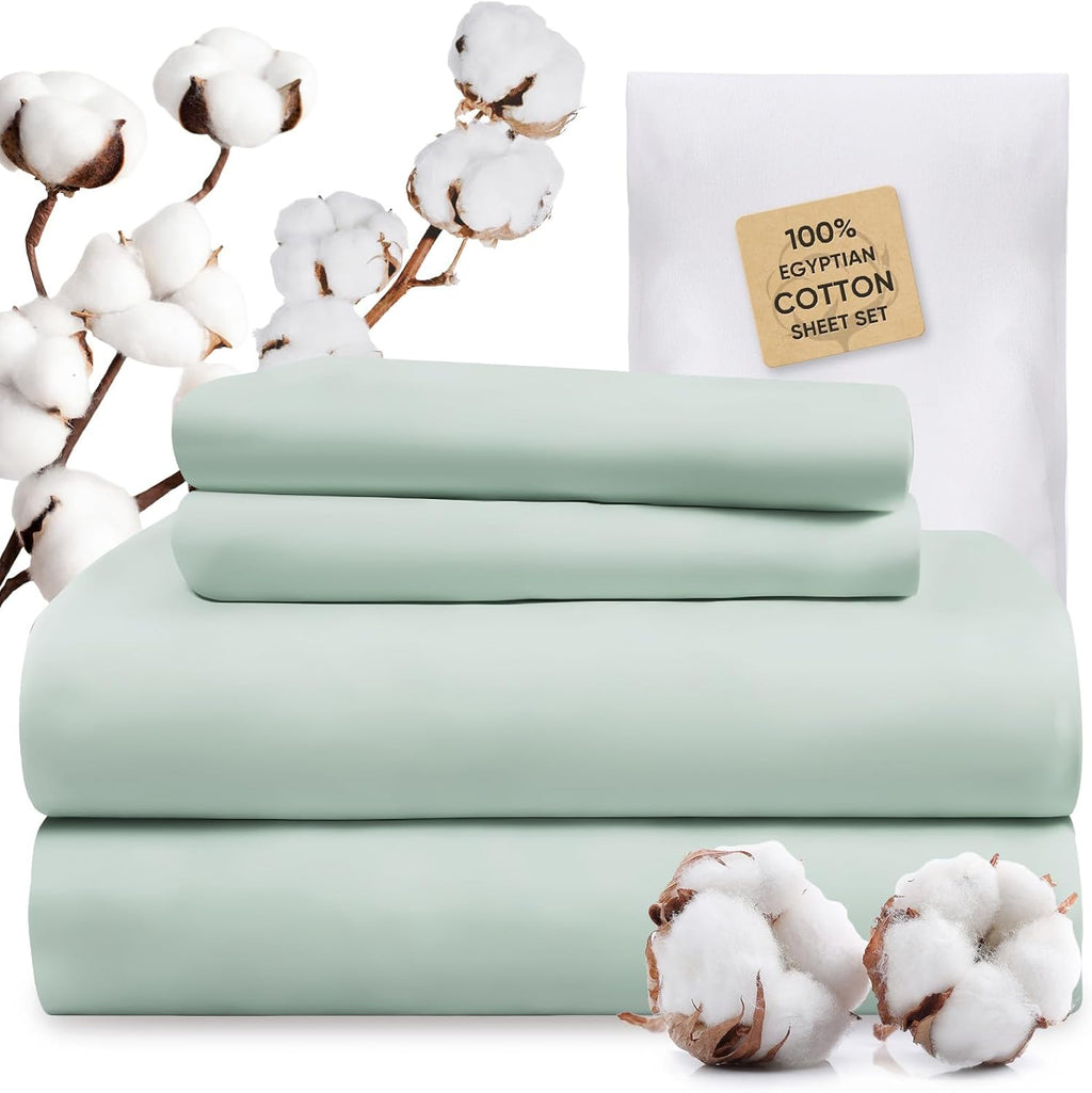 TWK 1200 Thread Count 100% Egyptian Cotton Sheets Bed Set,Thickness,Long-Lasting Durability,Resists Pilling,Deep Pocket Up to 18',with a Laundry Bag (Mineral, Queen)