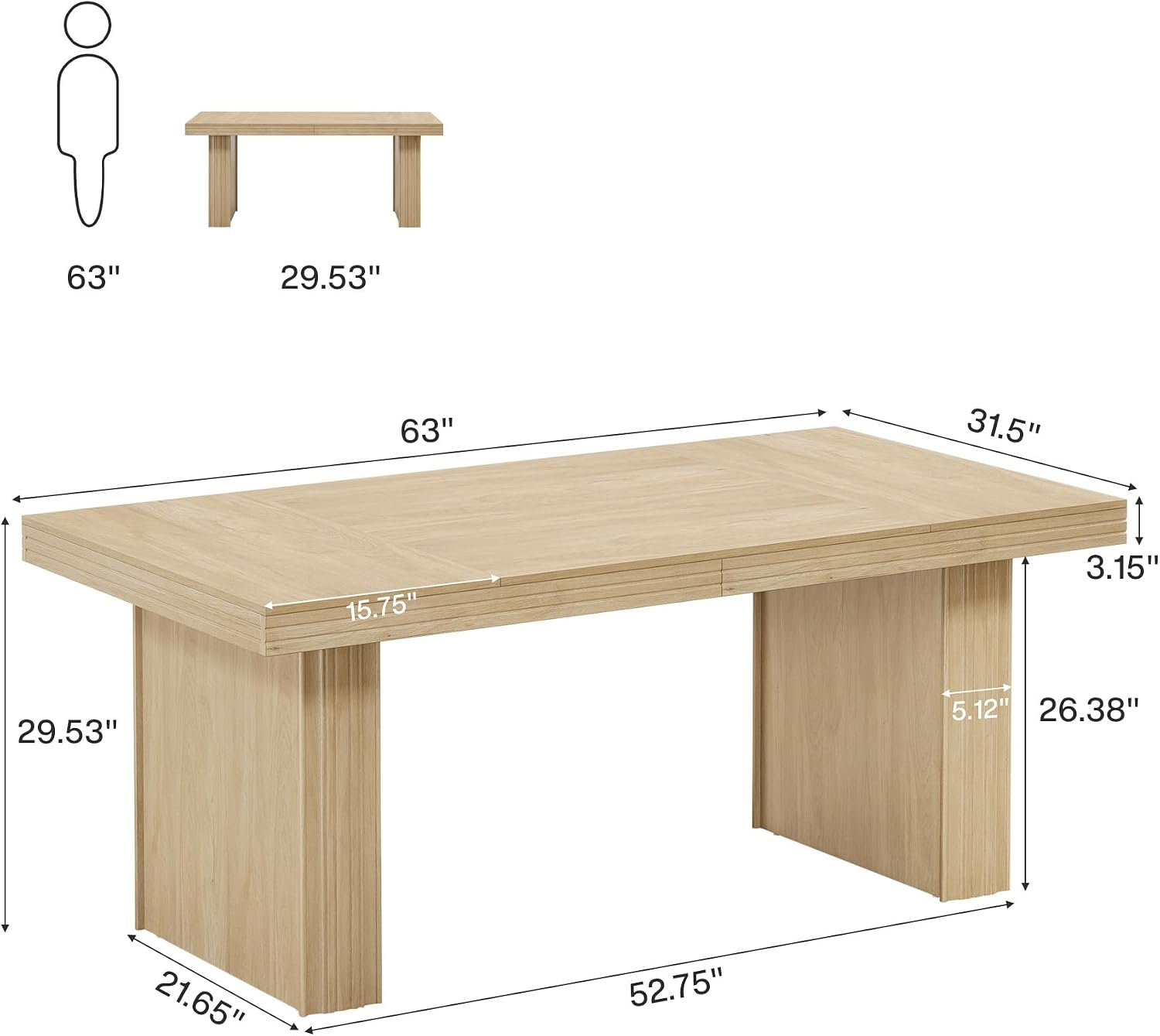 Tribesigns 63' Executive Desk, Modern Executive Office Desk with Thickened Desktop and Heavy-Duty Legs, Wood Writing Workstation Study Table Conference Table for Office, Natural