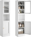 Bevivog Tall Bathroom Storage Cabinets,Slim Metal Cabinet with Open Shelf, Glass Display Door Freestanding Narrow Storage Organizers for Small Spaces,White Skinny Cabinets for Pantry,Living Room