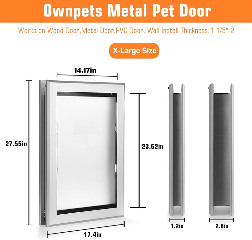 Ownpets Aluminum Extra Large Dog Door, Pet Door with Magnetic Flap and Lockable Sliding Panel, Heavy Duty Doggy Door for Dogs Up to 200lbs(Silver)