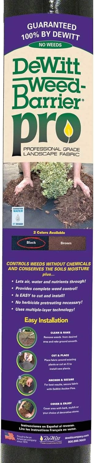Dewitt 2-Pack Weed-Barrier Pro 3 oz Landscape Fabric, Black, 4 x 100 Feet – Heavy-Duty Weed Control and Ground Cover for Gardens, Beds, Mulch, Outdoor Landscaping, and Yard Areas