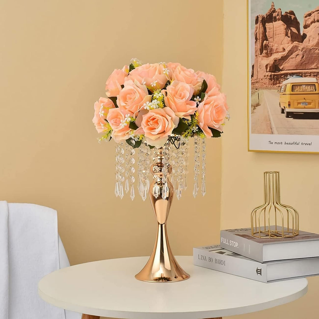 Metal Wedding Centerpieces for Table, Crystal Flower Stands, Wedding Road Lead Flower Holders, Crystal Mermaid Chandelier Flower Vases for Birthday Party Event Wedding Home Decor (Gold, 13'-10pcs)