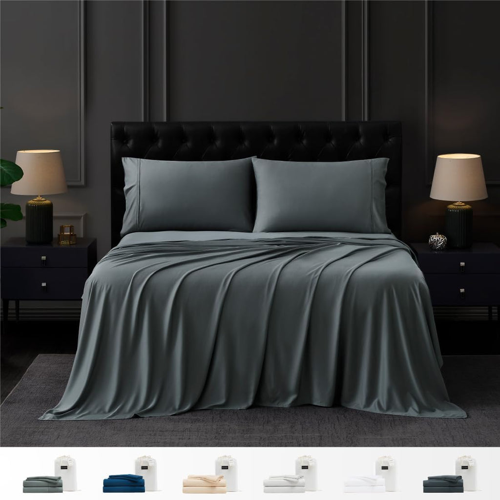 Coldest 100% Organic Viscose Derived from Bamboo Sheets, Luxury Ultra Soft & Cooling, Deep Pocket, Double Stitching - Ideal for Hot Sleepers - Queen Size 5 Pieces Set