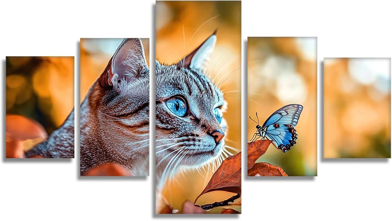 Cat Diamond Art 5 Piece Diamond Painting Butterfly 5D DIY Full Round Drill Dimond Art Paintings Rhinestones Crafts for Adults Gem Painting for Home Decor, Large Artwork for Wall 60 x 120 Inch,Model297