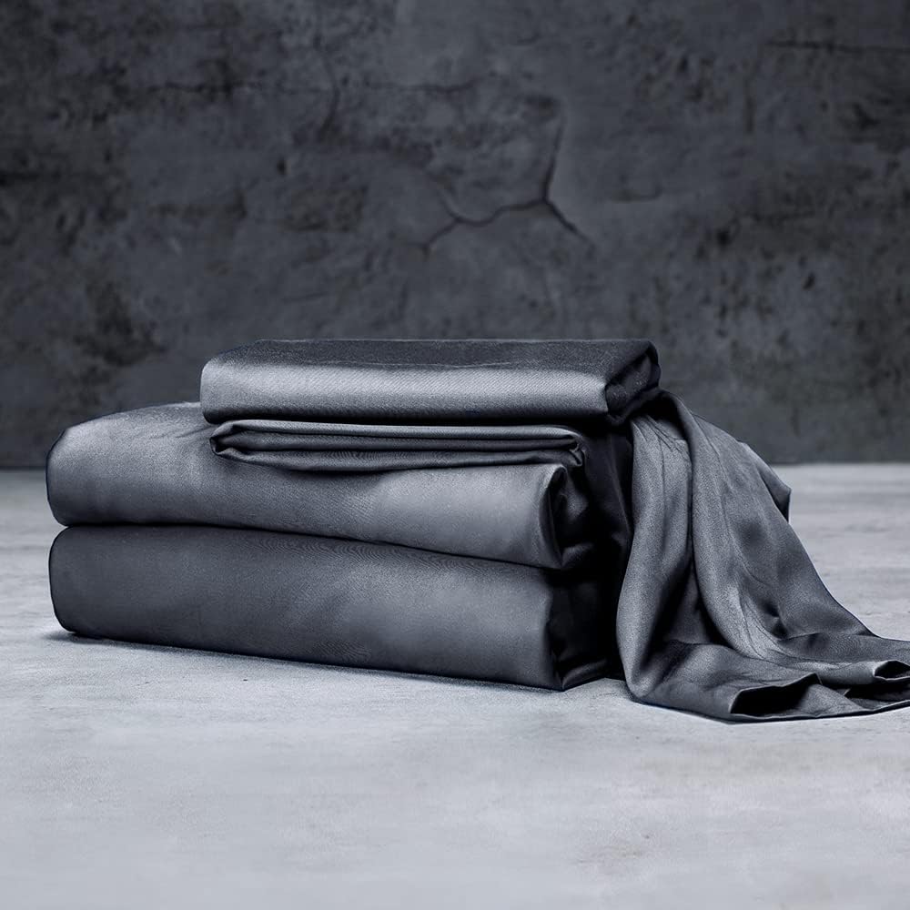 LUXOME Luxury Sheet Set | 100% Rayon (Viscose) from Bamboo | Queen Size - Charcoal | Deep Pockets | 4-Piece Set (Fitted, Flat, 2 Pillowcases)