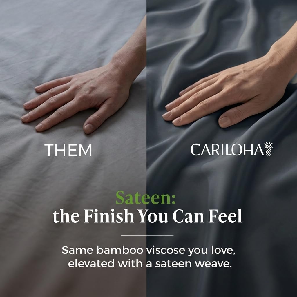 Cariloha Resort 100% Organic Bamboo Viscose Sheets - 4-Piece Queen Sheet Set - 18 in Extra Deep Pockets - Sateen Weave, Cooling, Hypoallergenic Luxury Sheets - Oeko-TEX Standard 100 - Blue Lagoon