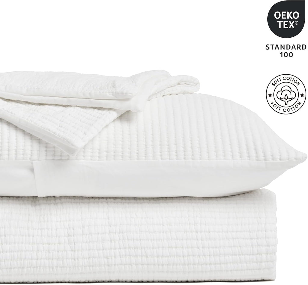 EVERGRACEHOME Cotton Gauze King Bedspread, Ultra Soft Prewashed Pick Stitch Matelassé Coverlet, Lightweight Textured Oversized King Quilt Bedding Set for All Season, with 2 Shams, Ivory White