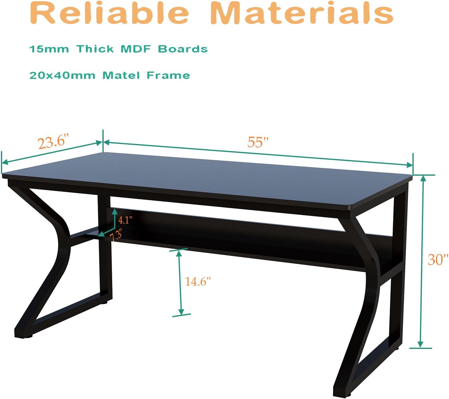 OSCHF Extra Long Desk with Bookshelf - 55' Double Long Writing Table for 2-Person Workstation, Modern Study Work Computer Desk for Home and Office, Black