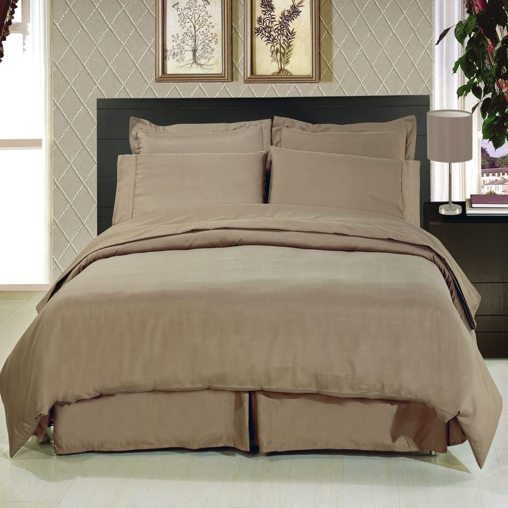 Royal Hotel Bedding Queen Size Bed in a Bag 8 Piece Set, 600 Thread Count 100% Cotton Sheets, Down Alternative Comforter, Solid Brown, Duvet Cover Bedding Set