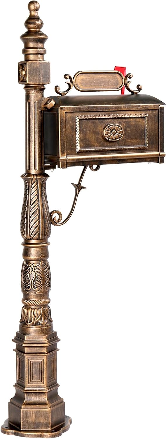Outvita Cast Aluminum Mailbox, Barcelona Decorative Post Mailbox, Rust-Proof Large Security Heavy Duty Mailbox (Bronze)