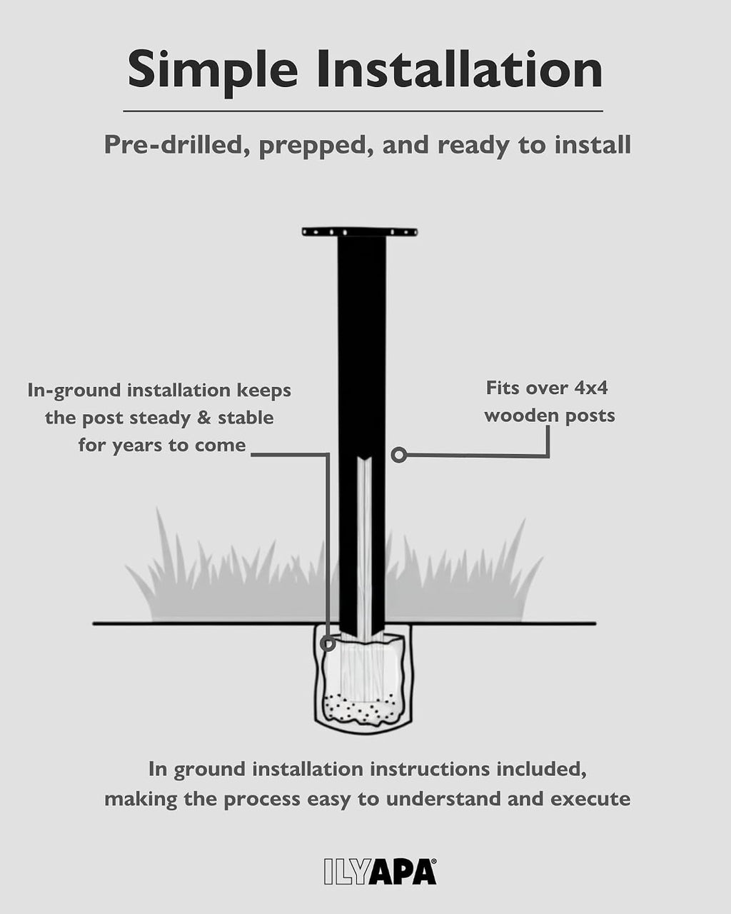 Ilyapa Black Metal Mailbox Post for Outside, 43x4x4 inch Metal Post Sleeve with Two Universal Mailbox Mounting Bracket for Curbside Residential Mail Box, Heavy Duty