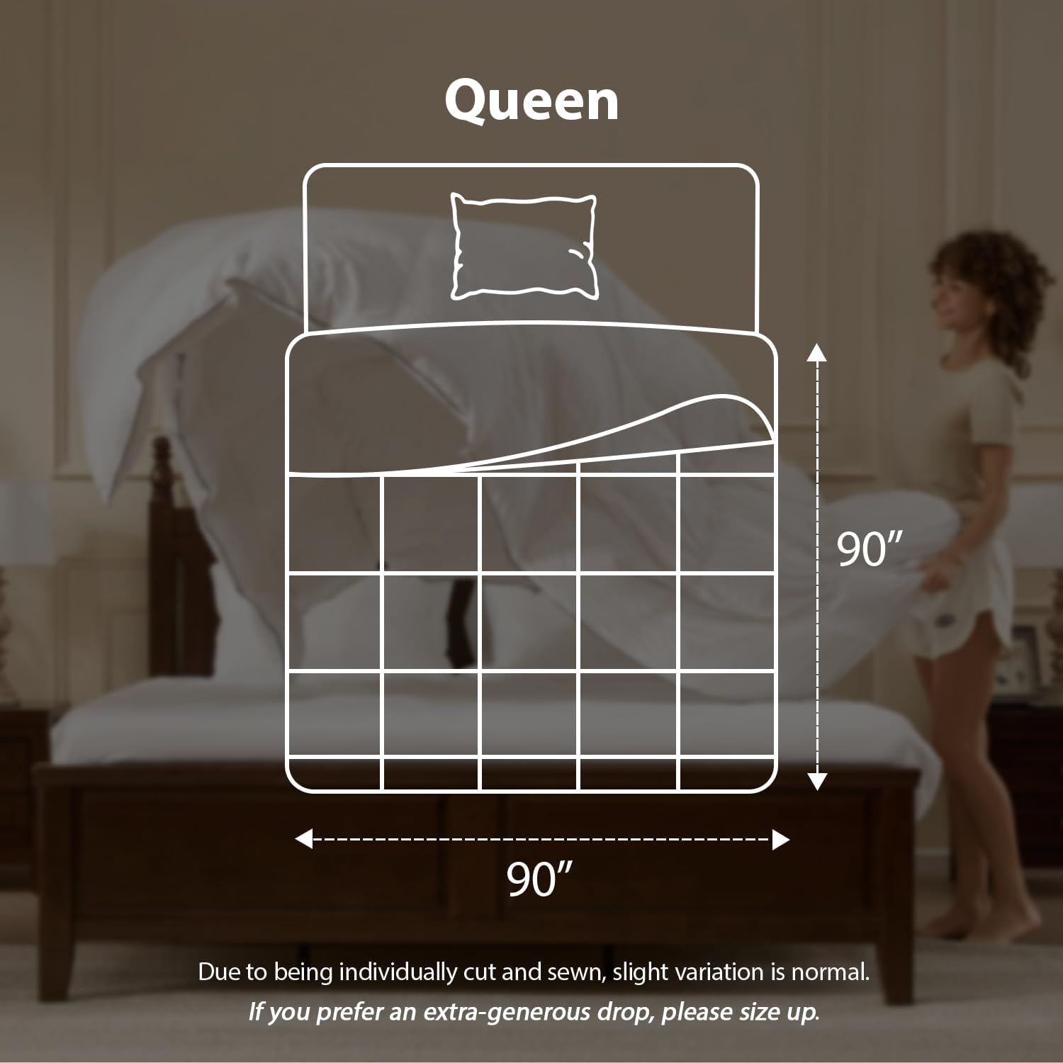 Pacific Coast Goose Feather Down Fiber Comforters Queen Size, Extra Fluffy White Duvet Insert, Ultra-Soft, Breathable, All Season Hotel Luxury Bedding Comforters, 8 Corner & Center Loops (90'x90')