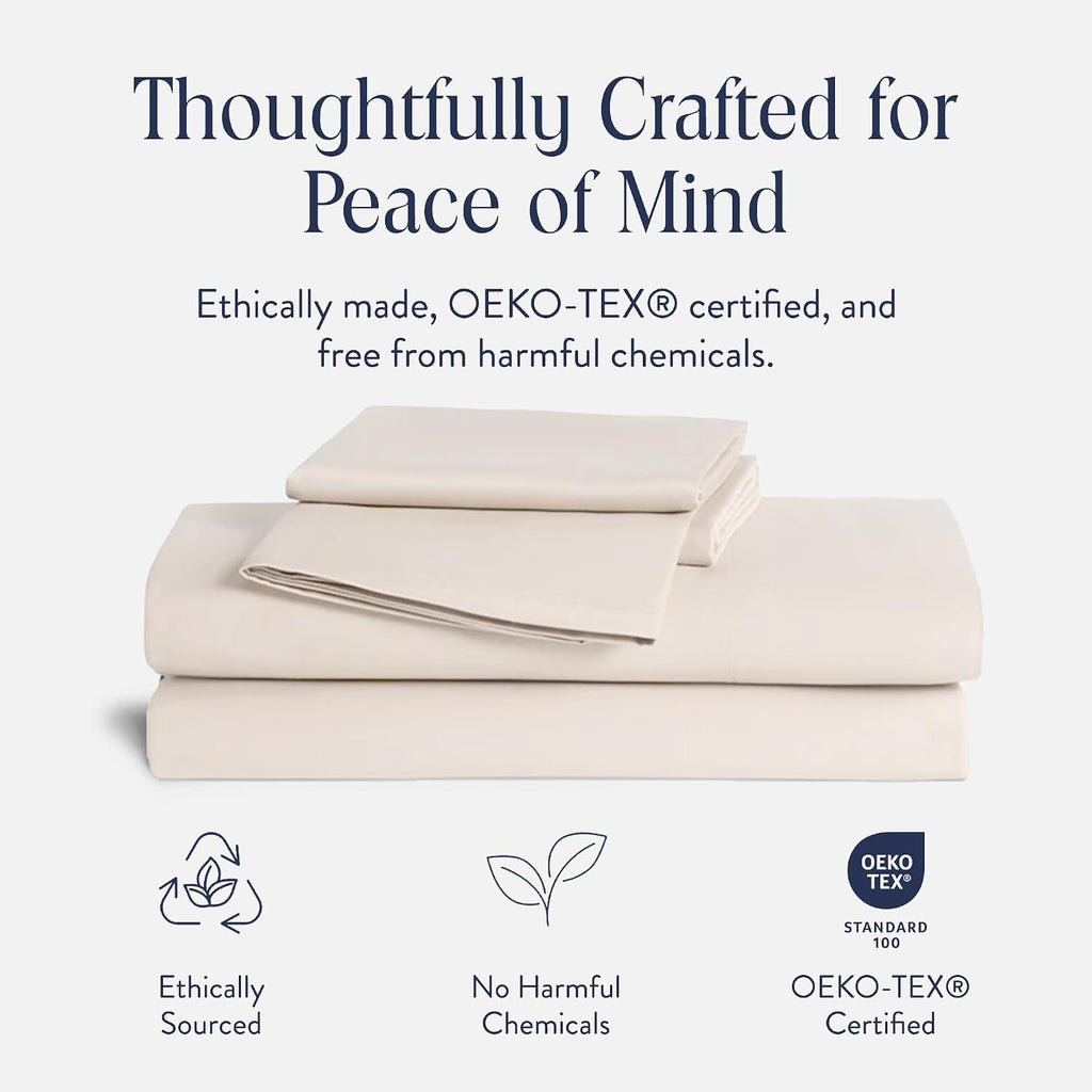 Brooklinen Luxury Percale Sheet Set - 4 Piece 100% Cotton Bed Sheets - 1 Fitted & 1 Flat Sheet, 2 Pillowcases - Cotton Percale Sheets for Hot Sleepers (Queen Size, Cream)