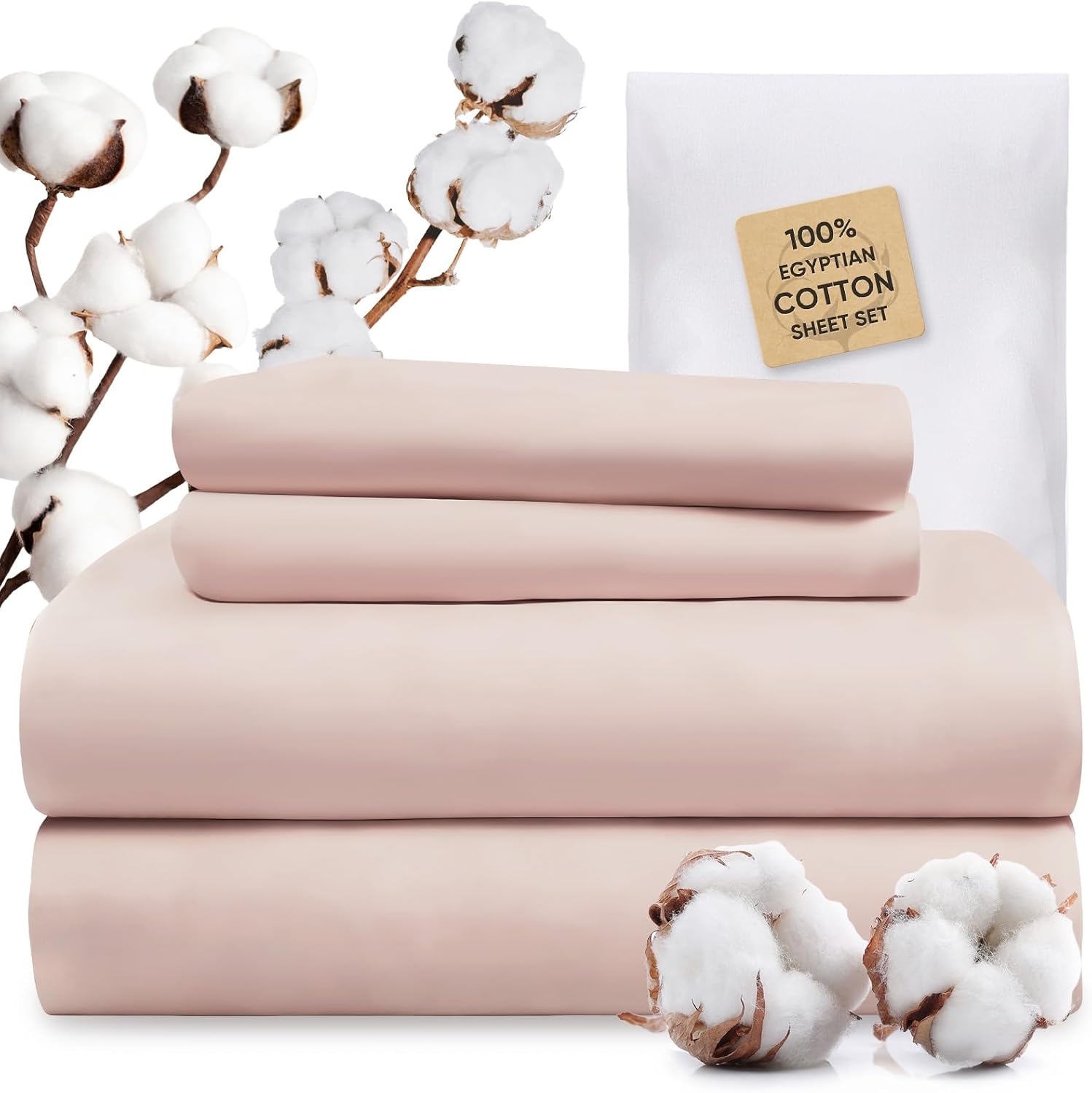 TWK 1200 Thread Count 100% Egyptian Cotton Sheets Bed Set,Thickness,Long-Lasting Durability,Resists Pilling,Deep Pocket Up to 18',with a Laundry Bag (Sand, King)