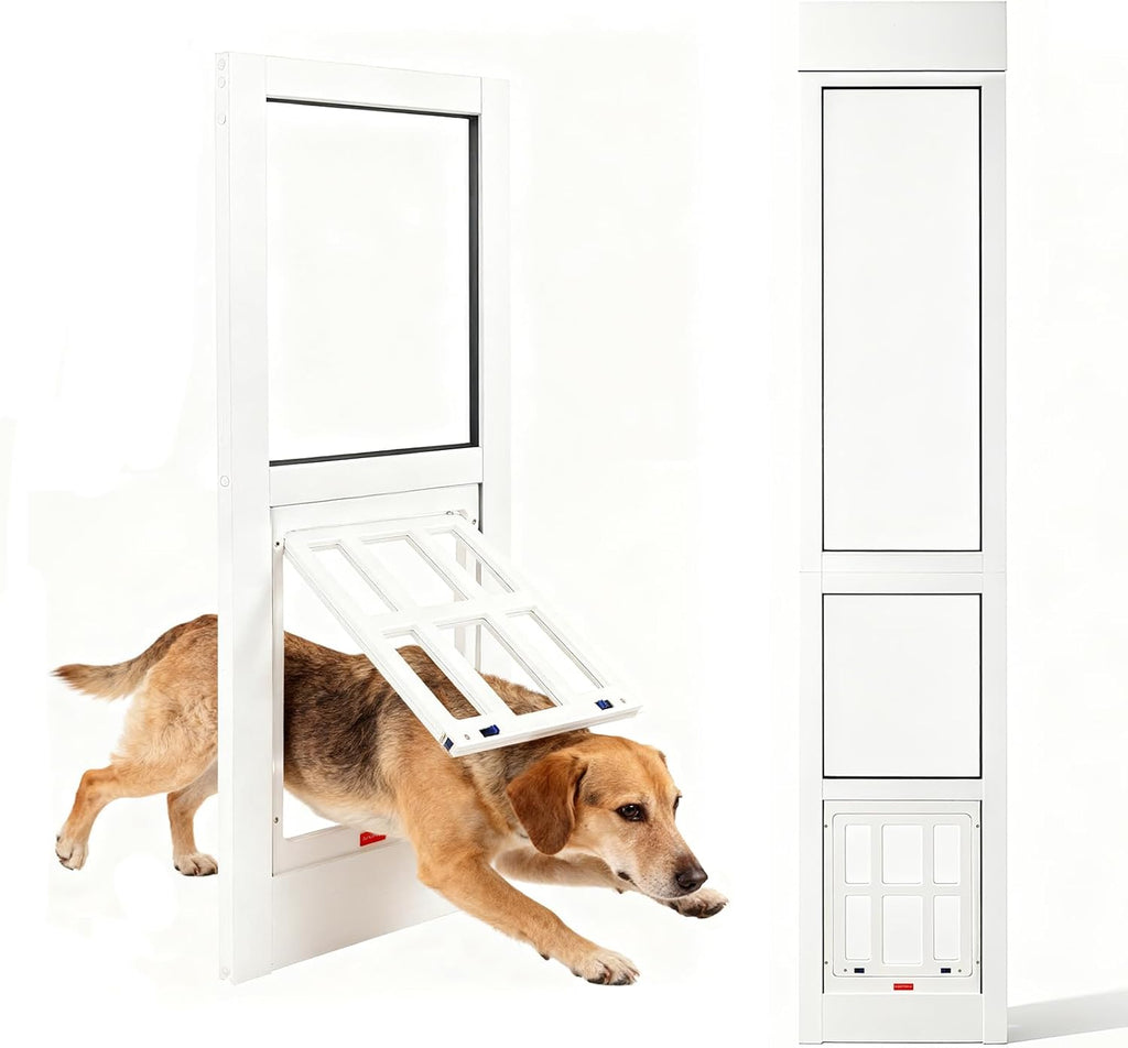 CypherX Dog Door for Sliding Glass Doors, Large Pet Door with Tempered Glass and Heavy-Duty Aluminum Frame, 91' to 96' Adjustable Height Doggy Door with Lockable Acrylic Flap, Easy to Install
