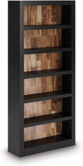 Signature Design by Ashley Wildenauer Farmhouse 75' Bookcase with 2 Fixed Shelves and 4 Adjustable Shelves, Black & Light Brown
