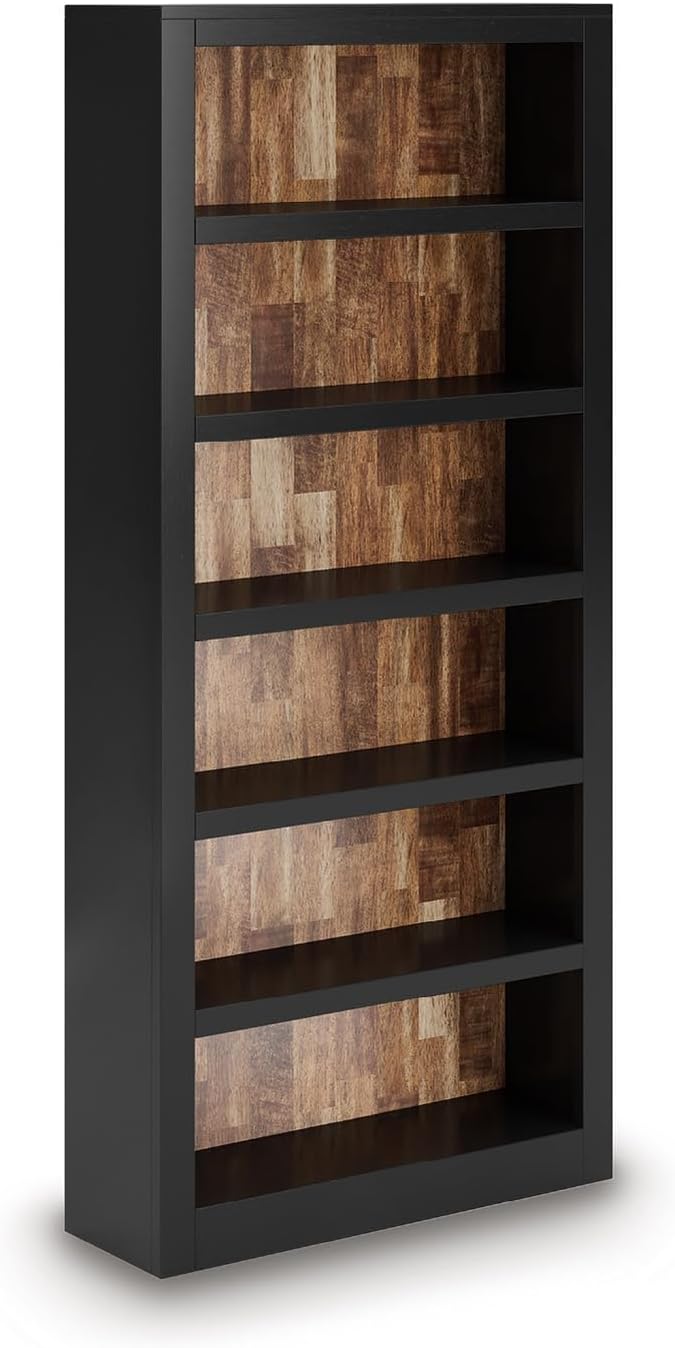 Signature Design by Ashley Wildenauer Farmhouse 75' Bookcase with 2 Fixed Shelves and 4 Adjustable Shelves, Black & Light Brown