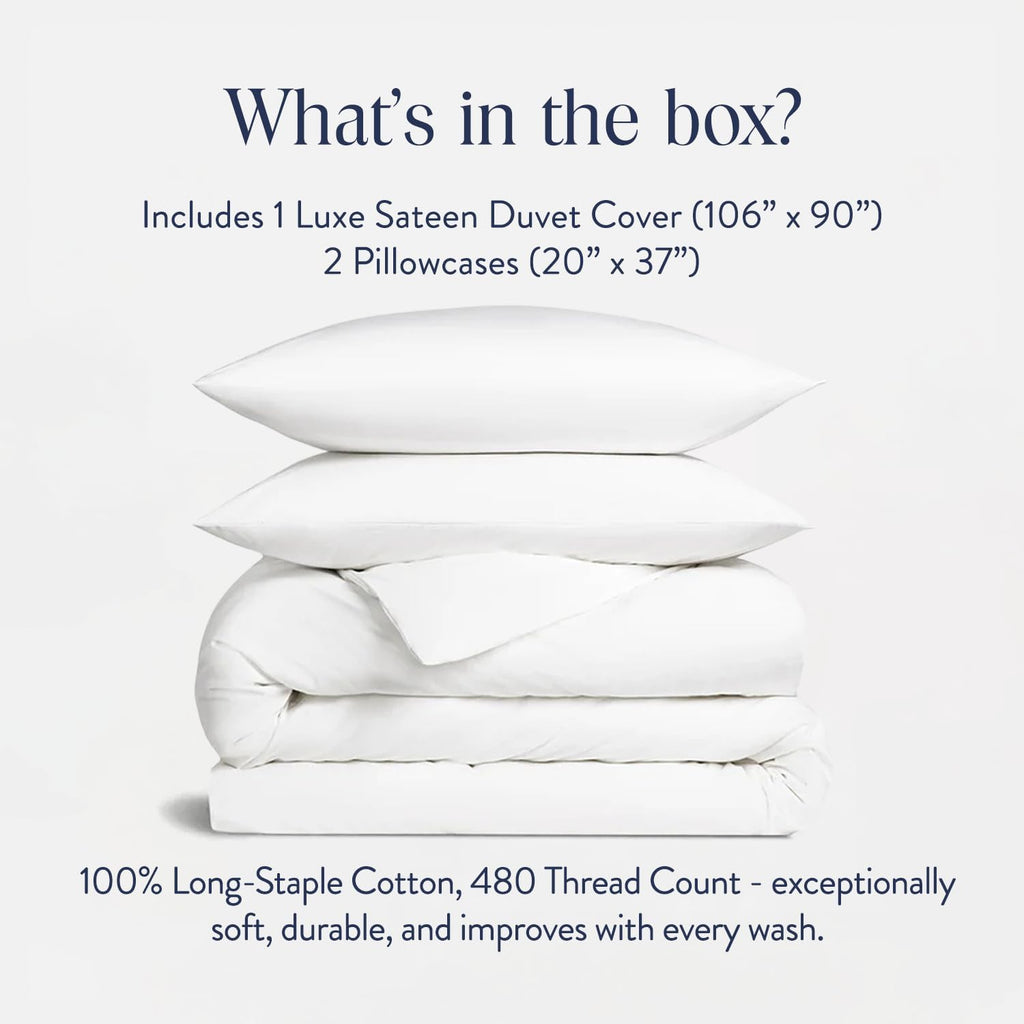 Brooklinen Luxury Sateen Duvet Cover Set - King/California King Size in White - Includes 1 Duvet Cover and 2 Pillowcases - 100% Cotton, 480 Thread Count