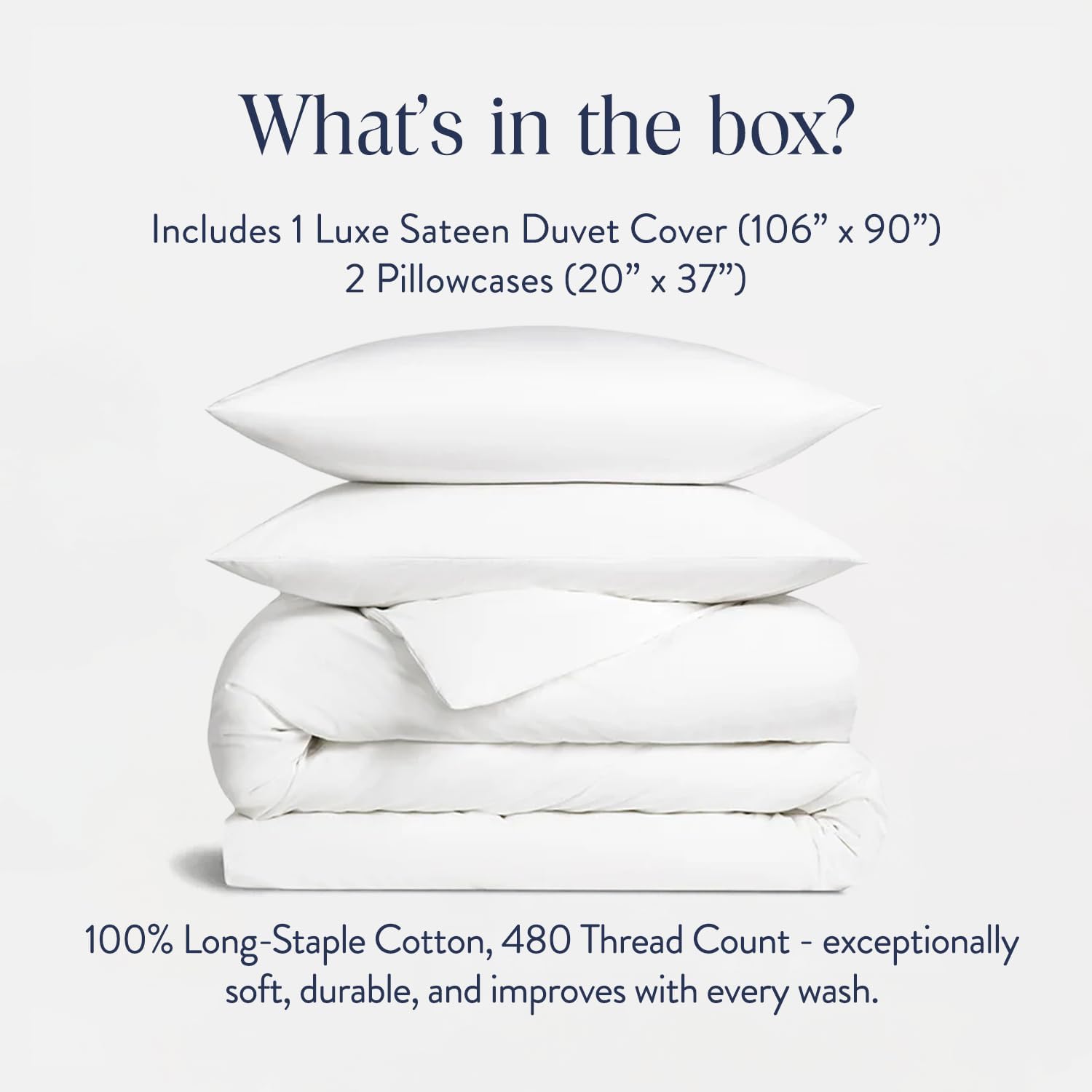 Brooklinen Luxury Sateen Duvet Cover Set - King/California King Size in White - Includes 1 Duvet Cover and 2 Pillowcases - 100% Cotton, 480 Thread Count