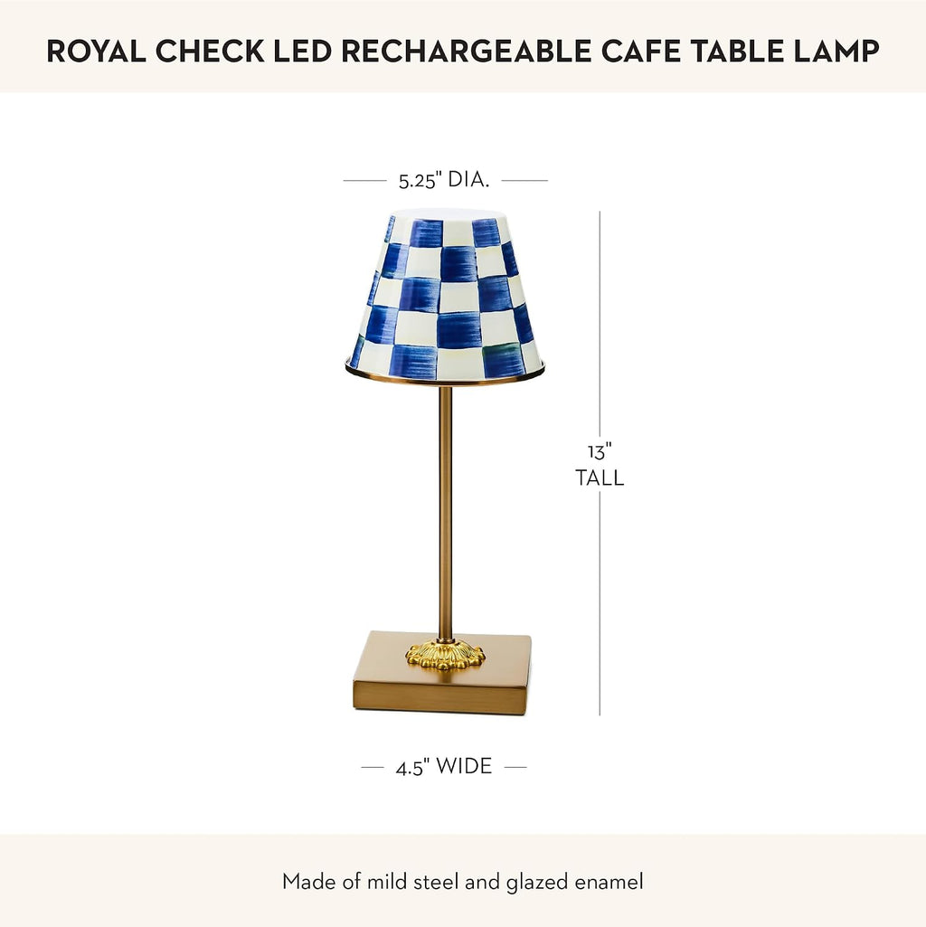 MACKENZIE-CHILDS LED Rechargeable Cafe Table Lamp, Cordless Decorative Lamp, Blue-and-White Royal Check