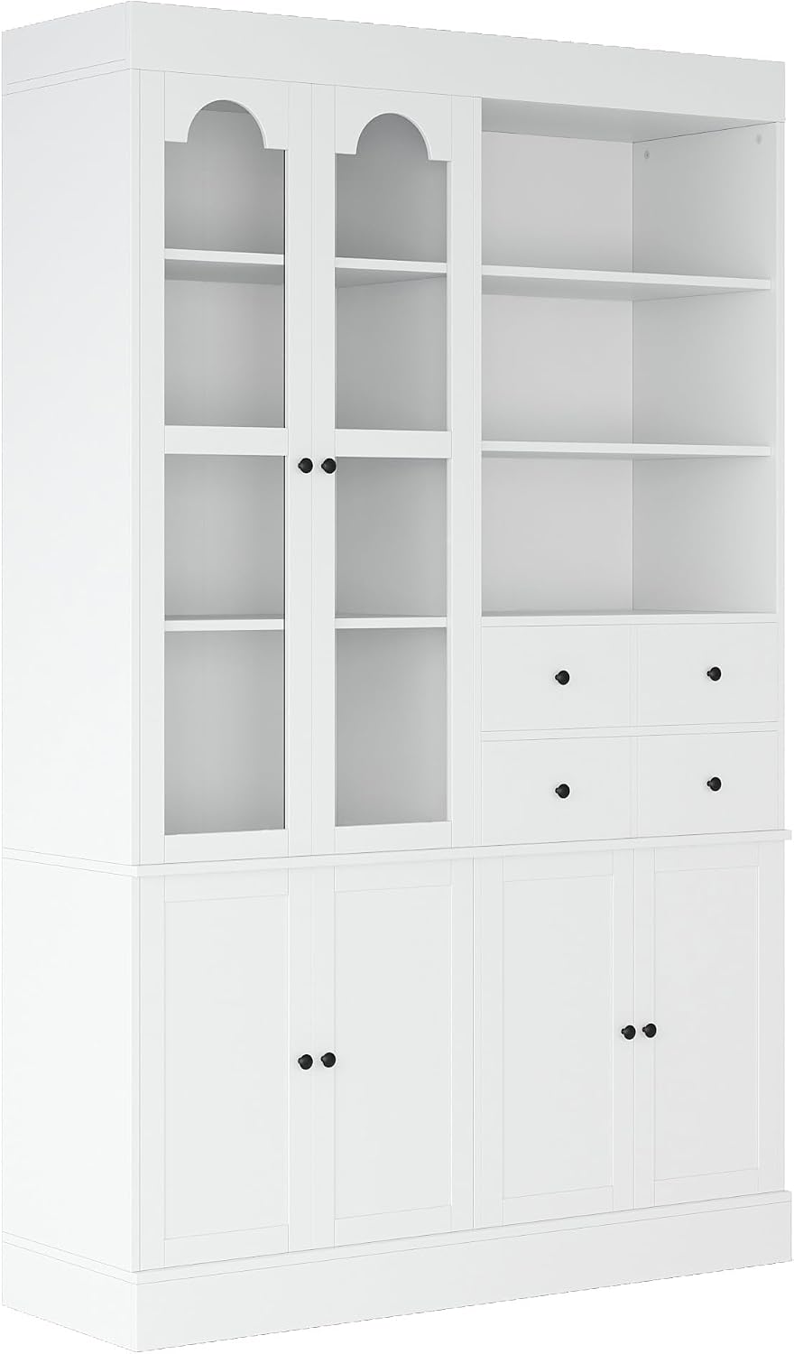 Modern 75inch Tall Kitchen Pantry Storage Cabinet with 4 Drawers, Freestanding Buffet Cabinet with Door Shelves and Pull-Out Trays for Dining Room, Living Room (White/32r)