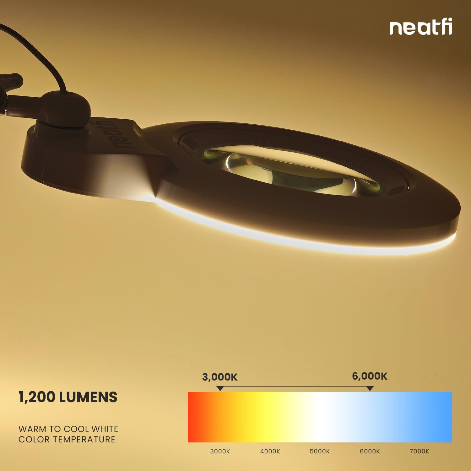 Neatfi (New Model) 1,200 Lumens LED Magnifying Lamp with Clamp, 8 Diopter, Correlated Color Temperature Control, 12W, 120 Pcs SMD LED (White, 5 Inch Lens)
