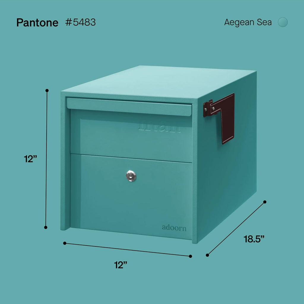Adoorn Lockable Post Mount Mailboxes for Outside - Small Anti-Theft Locking Mailbox for Packages and Letters - Weatherproof Construction - Durable Steel - 12' H x 12' W x 18.5' D - Aegean Sea