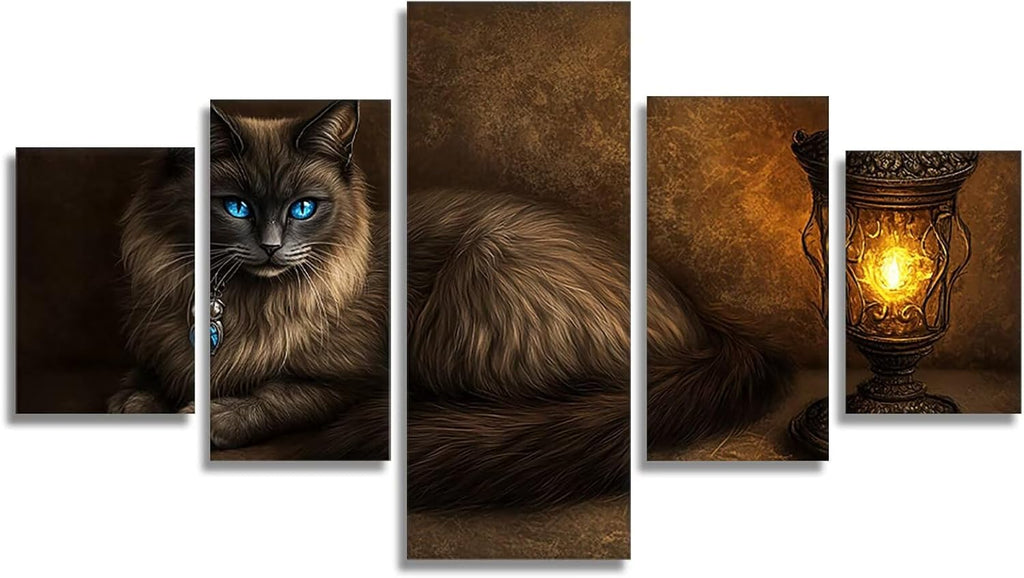Cat Diamond Art 5 Piece Diamond Painting Animal 5D DIY Full Square Drill Dimond Art Paintings Rhinestones Crafts for Adults Gem Painting for Home Decor, Large Artwork for Wall 60 x 120 Inch, Model402