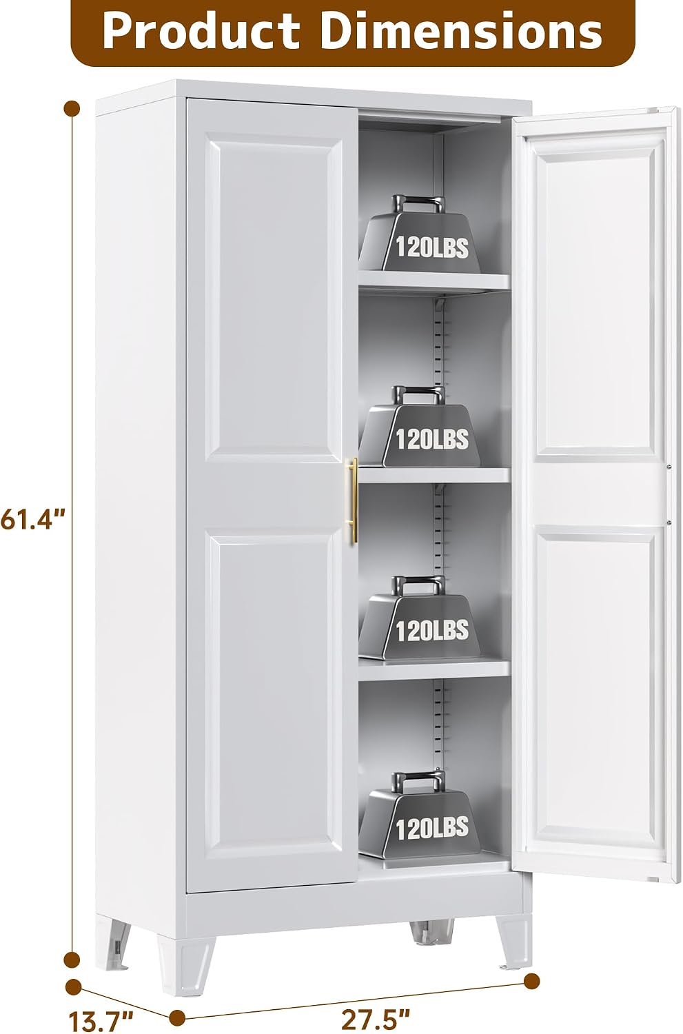 61.4' H Metal Pantry Cabinet with 4 Adjustable Shelves, White Kitchen Pantry Cabinet with 2 Doors, Freestanding Food Cabinet for Kitchen,Home,Required Assembly