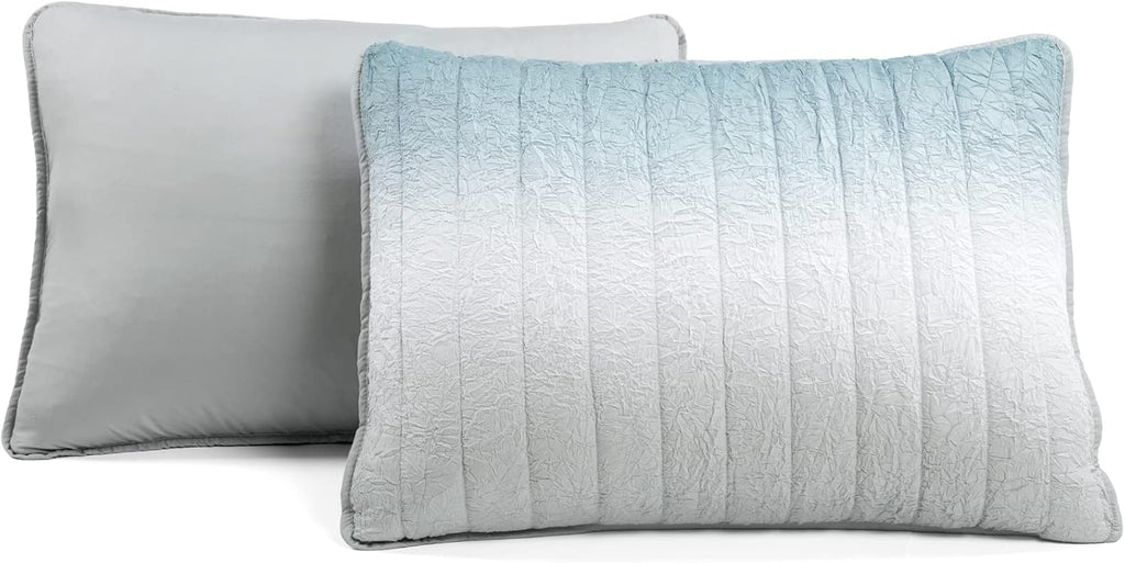 Lush Decor Crinkle Ombre Quilt King Size 3 Piece Set Blue & Gray - Ombre Bedding Set King Quilt - Blue Quilts - Modern Bedroom Decor