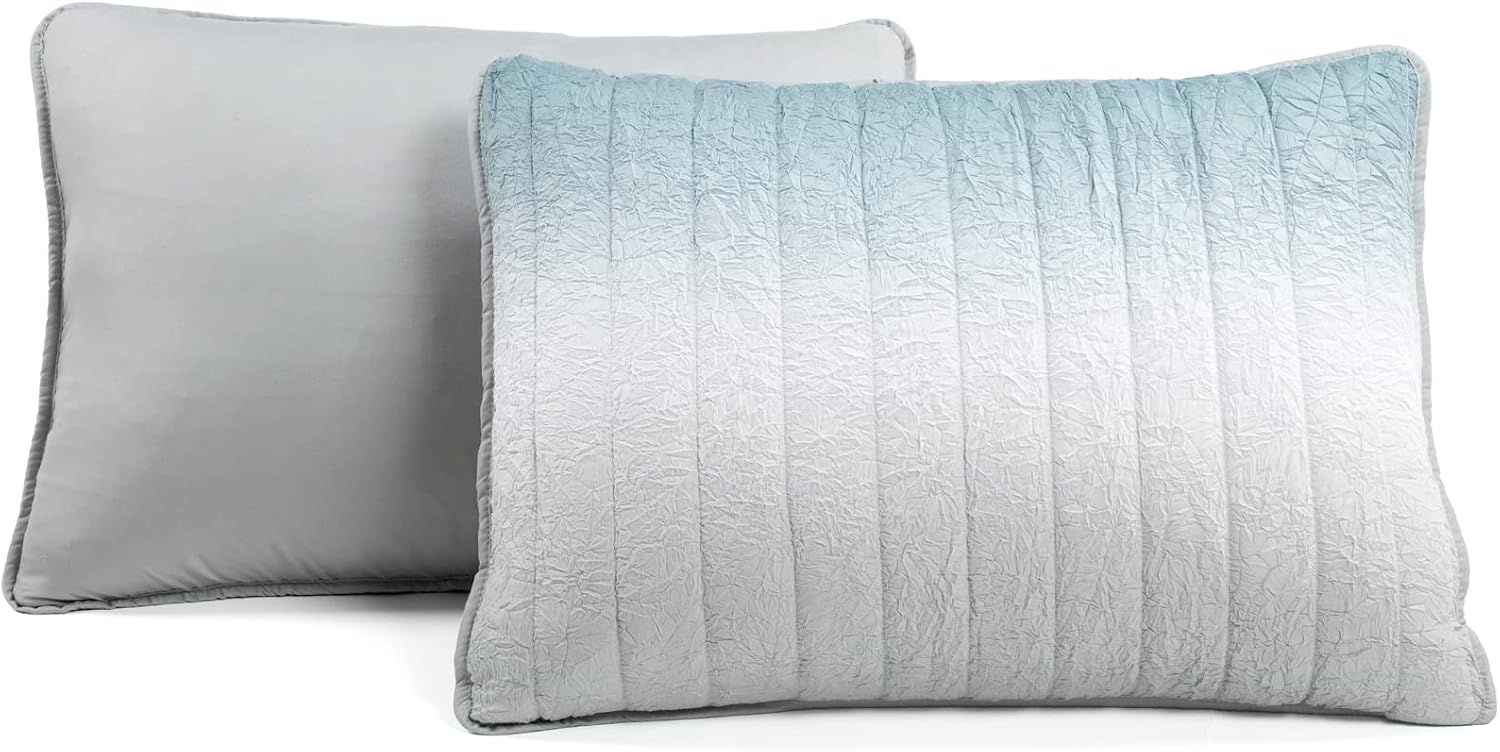 Lush Decor Crinkle Ombre Quilt King Size 3 Piece Set Blue & Gray - Ombre Bedding Set King Quilt - Blue Quilts - Modern Bedroom Decor