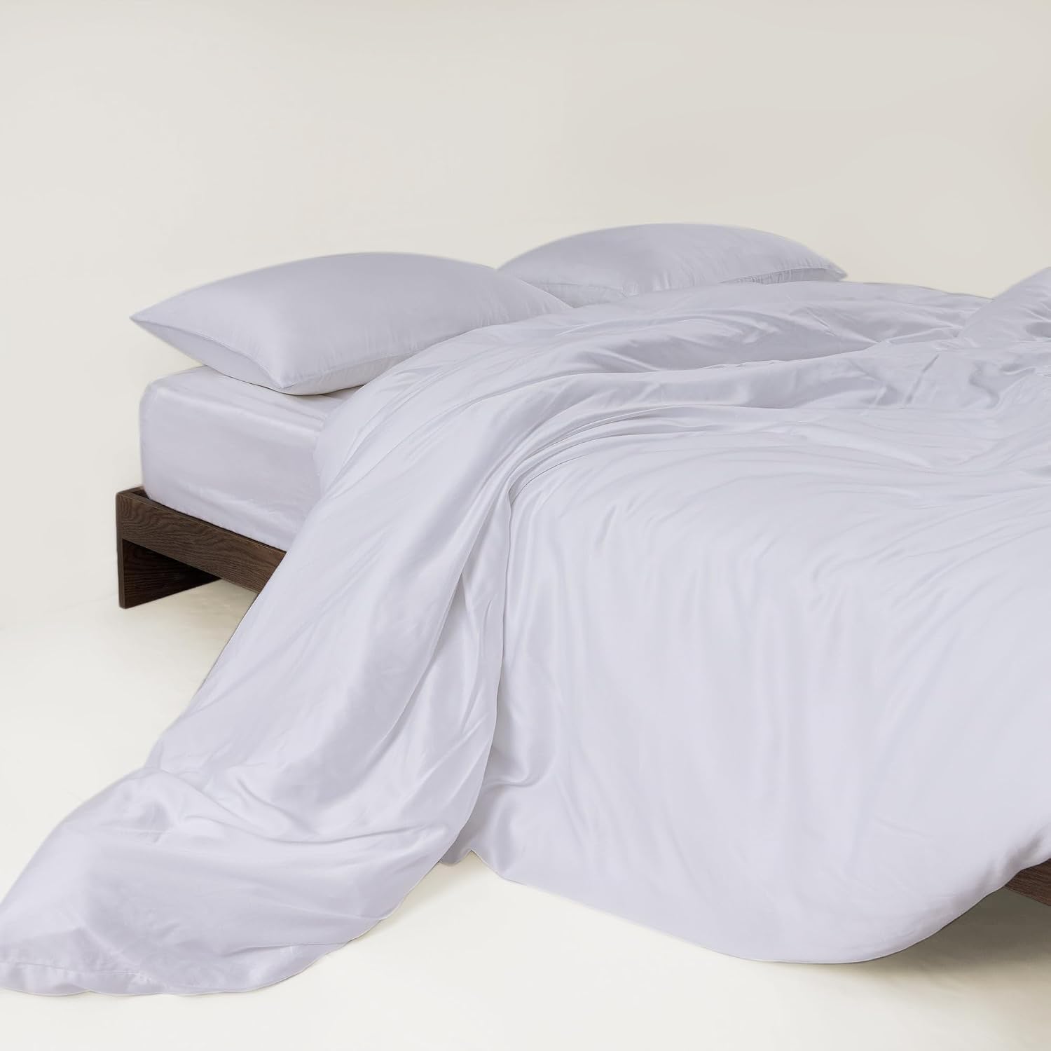 FURRFREE Bamboo Duvet Cover - Genuine 100% Organic Viscose- Breathable & Silky Soft Duvet Cover for All Season, Machine Washable, Pet Hair Repellent Family -Charming White Queen