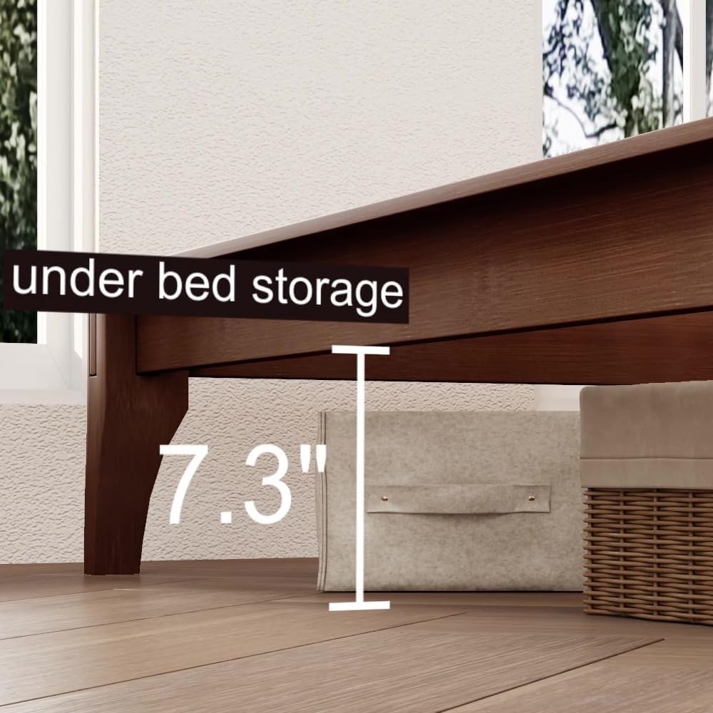Merax King Size Bamboo Platform Bed, Mid-Century Bed Frame with Tall Upholstered Headboard, Wood Slat Support, No Box Spring Needed, Easy Tool-Free Assembly, Beige+Brown