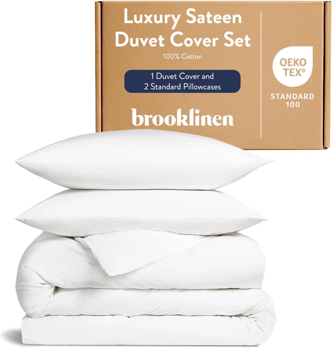 Brooklinen Luxury Sateen Duvet Cover Set - 100% Cotton, Full/Queen Size in White - Includes 1 Duvet Cover and 2 Standard Pillowcases - Best Full/Queen Duvet Covers