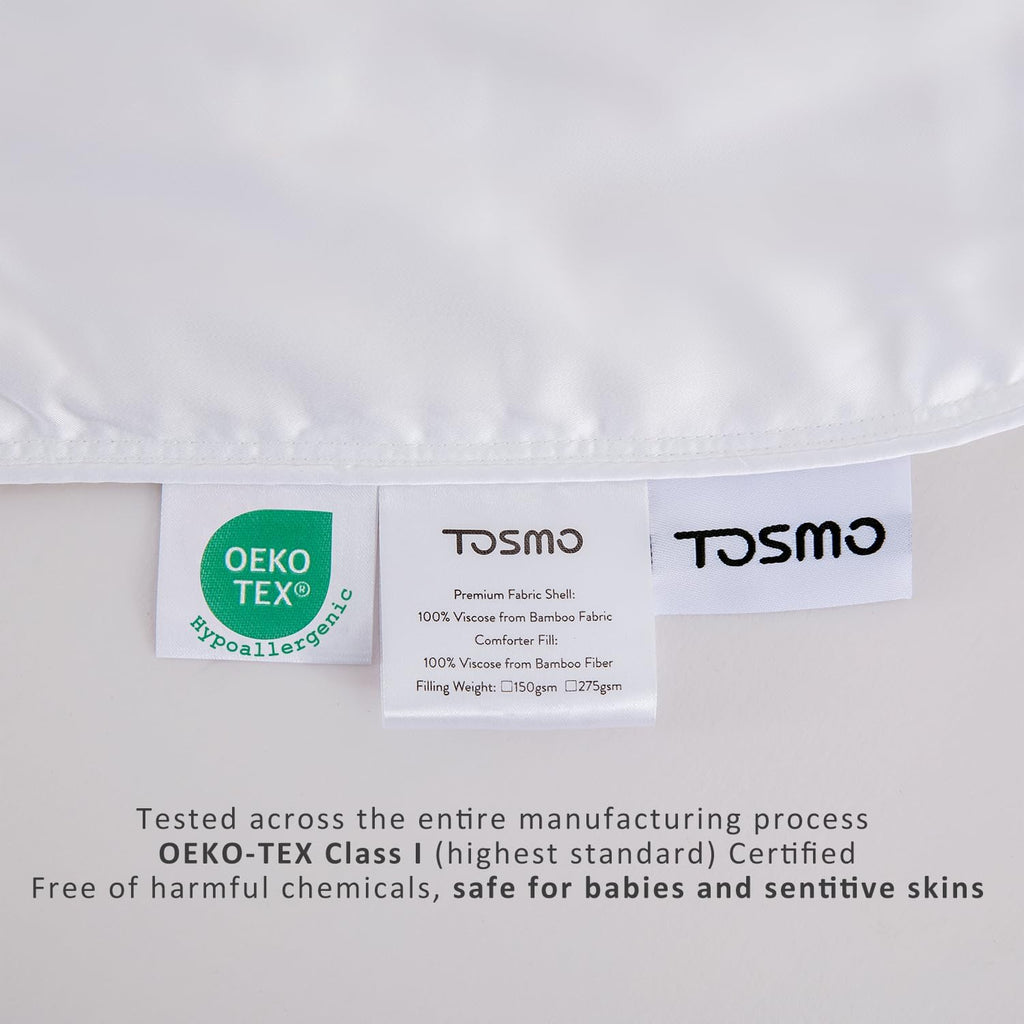TOSMO Luxury Comforter, 100% Viscose from Bamboo Shell & Fill, Soft Breathable Cooling Silky Duvet Insert, Down Alternative Blanket for Restful Sleep (Twin, Light Weight White)