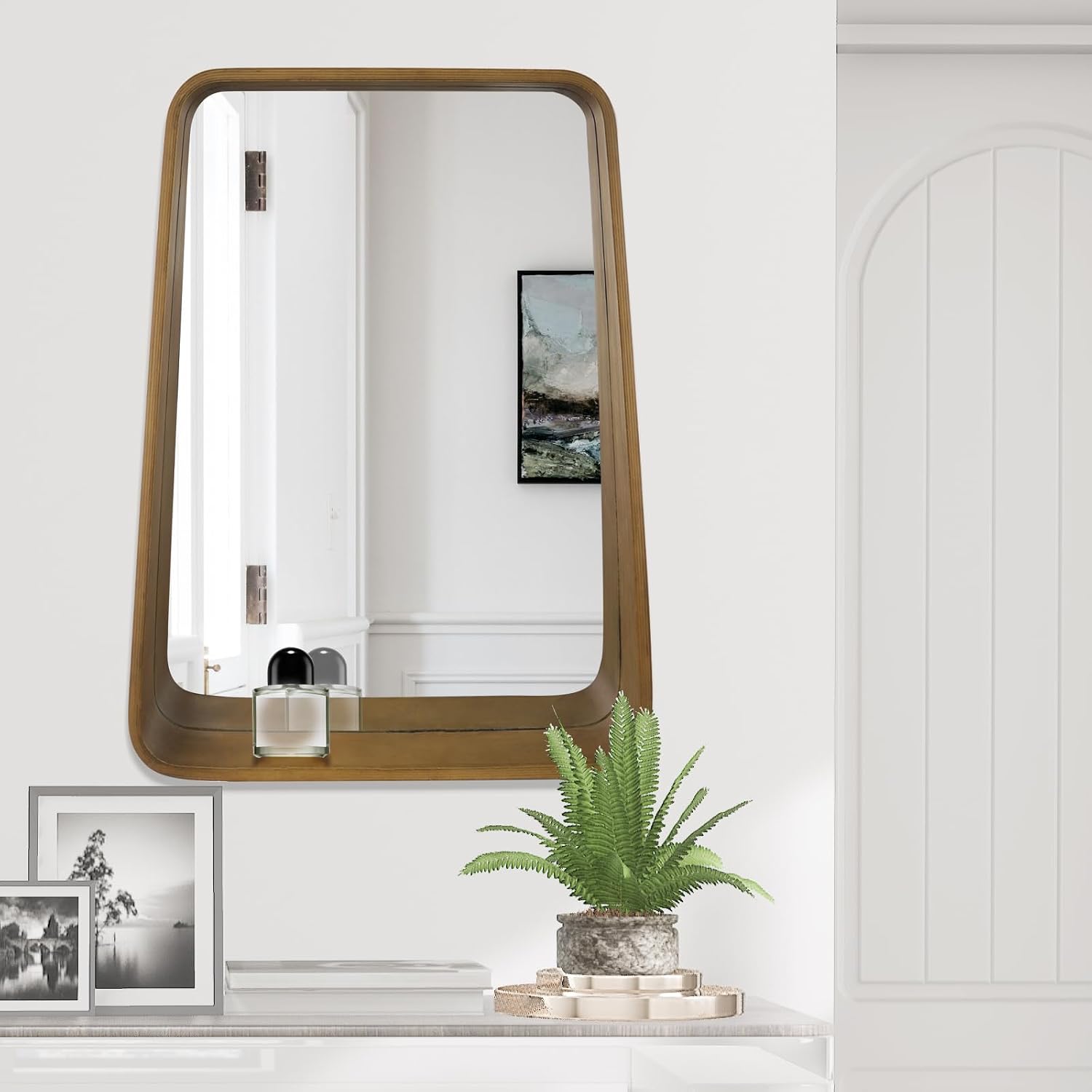 WallBeyond Wall Mirror with Shelf, Wood Frame Mirror for Wall Decorative Hanging Wall Mirror for Bathroom Bedroom Entryway Living Room, 24 × 18 Inch, 2 PCS