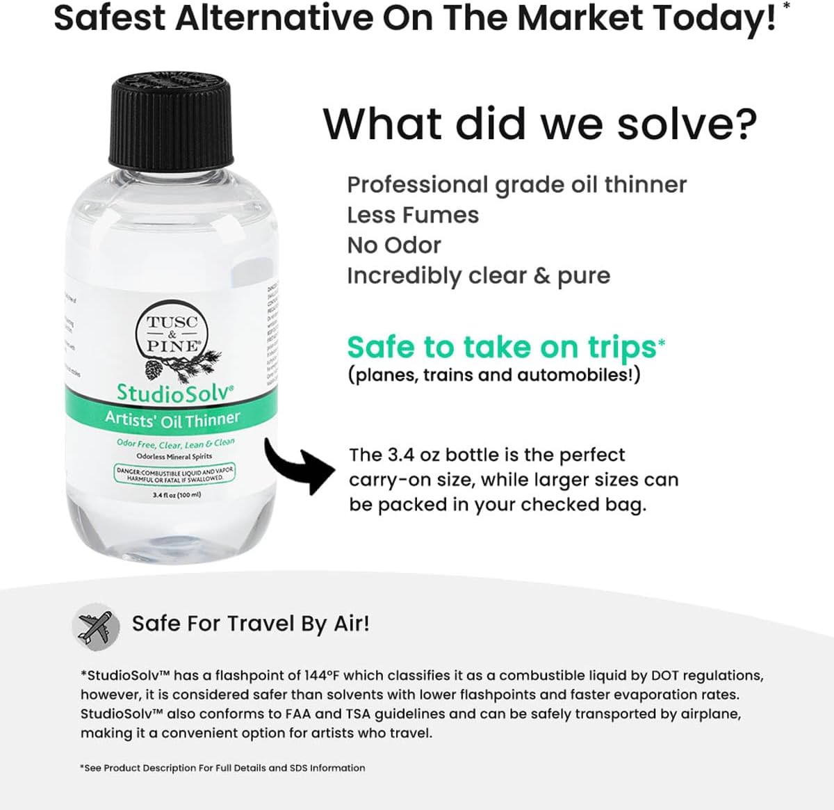 Tusc & Pine StudioSolv™ Odorless Mineral Spirits - Pack of 12-16.9oz (500ml) - Purified Odor-Free Spirit Solvent for Thinning Oils, Artists, Painting Thinner, Professionals, & More!