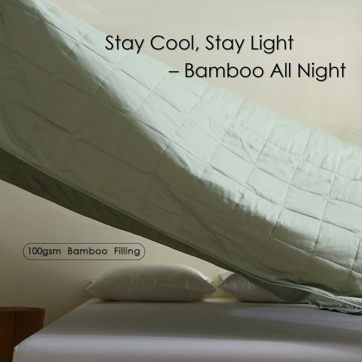 EP Mode Lightweight Quilt Blanket for Summer, Viscose from Bamboo Fabric & Filling, Natural, Breathable & Machine Washable- Sage Green, Queen