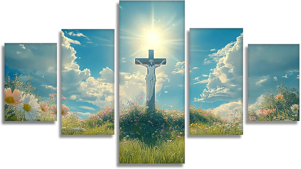 Cross Diamond Art 5 Piece Diamond Painting Landscape 5D DIY Full Square Drill Dimond Art Paintings Crystal Crafts for Adults Gem Painting for Home Decor, Large Artwork for Wall 60 x 120 Inch, Model480
